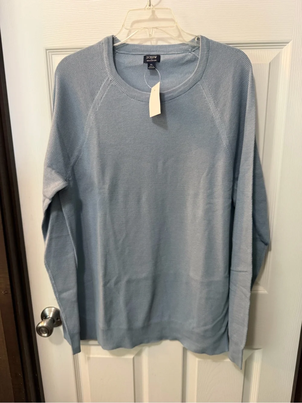 NWT J. Crew Men’s Light Blue Crewneck Cotton Subtle Waffle Knit Sweater Sz XL